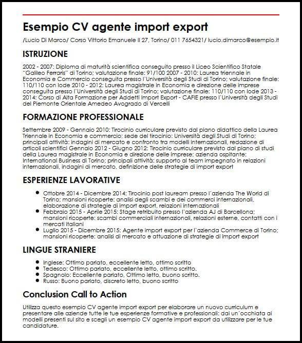Esempio Cv Agente Import Export Ilcvperfetto