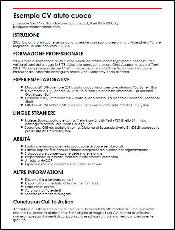 Esempio Di Curriculum Vitae Aiuto Cuoco 66radunobersaglieripiave2018