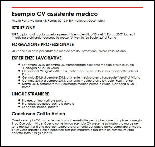 Esempio Cv Assistente Medico Ilcvperfetto
