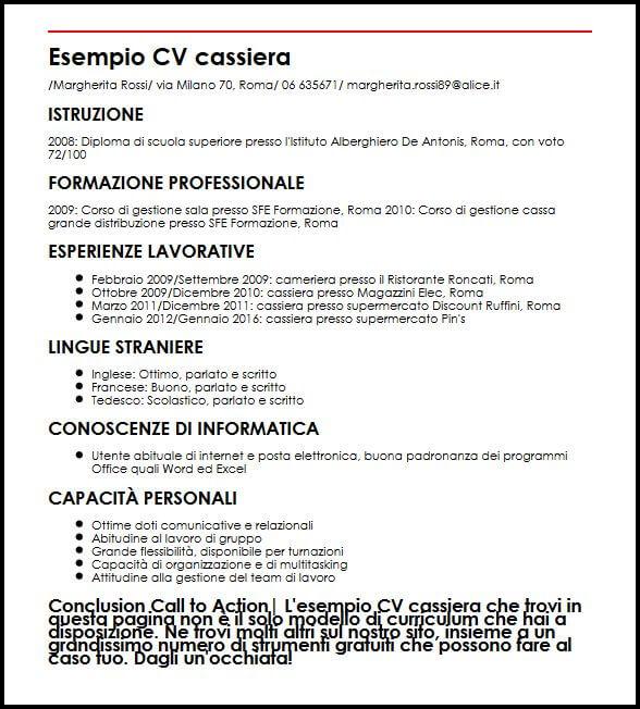 Esempio Cv Cassiera Curriculum Vitae Builder