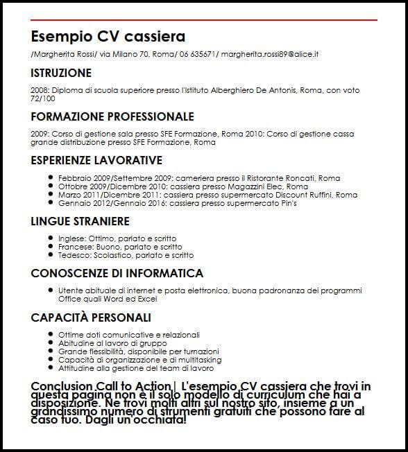 Esempio Cv Cassiera Ilcvperfetto