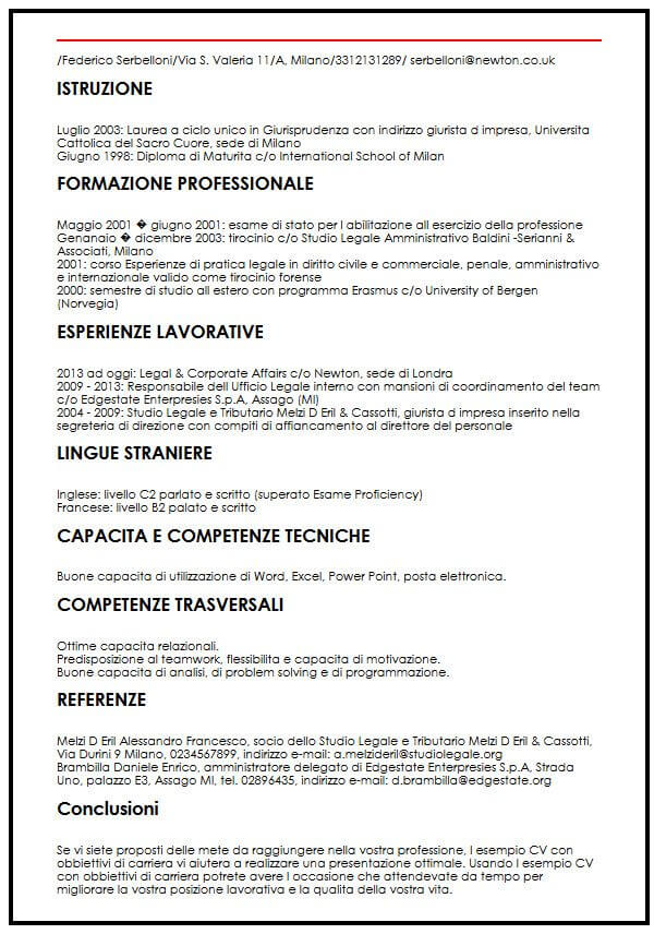 Esempio Cv Con Obbiettivi Di Carriera Ilcvperfetto