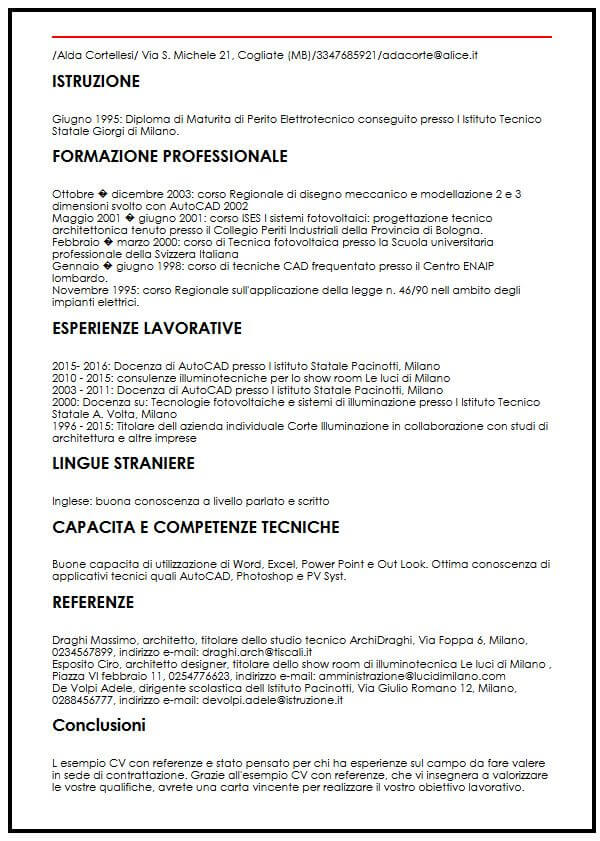 Esempio Di Curriculum Vitae Di Docente Di Autocad Ilcvperfetto