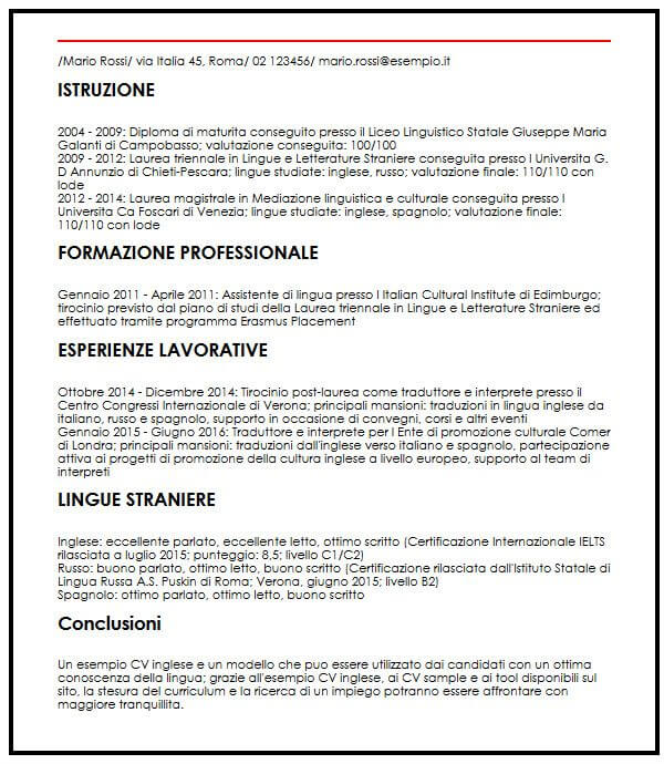 Cv Curriculum Vitae Resume In Italiano O In Inglese Inglese