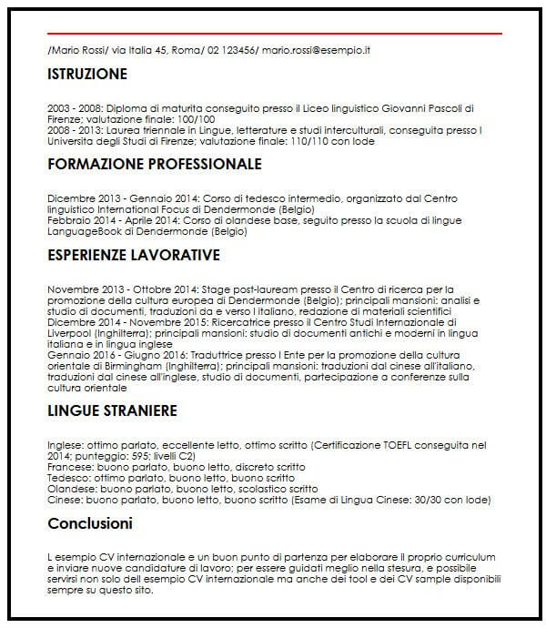 Modello Cv Internazionale Ilcvperfetto