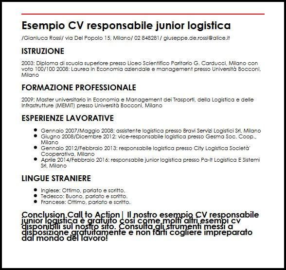 Esempio Cv Responsabile Junior Logistica Ilcvperfetto