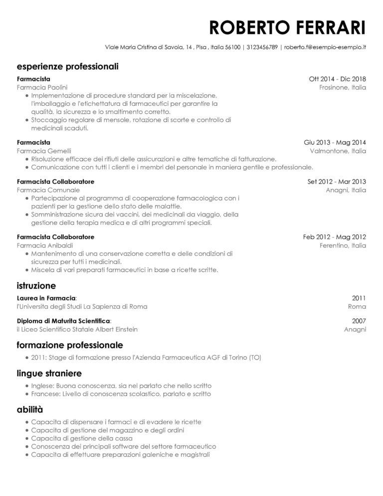 Esempio Di Curriculum Vitae Professionale Ilcvperfetto