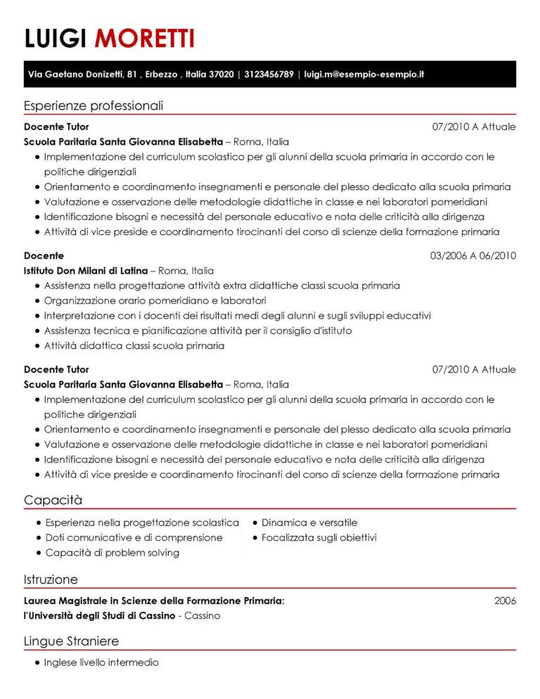 Esempio Di Curriculum Vitae Professionale Il Cv Perfetto