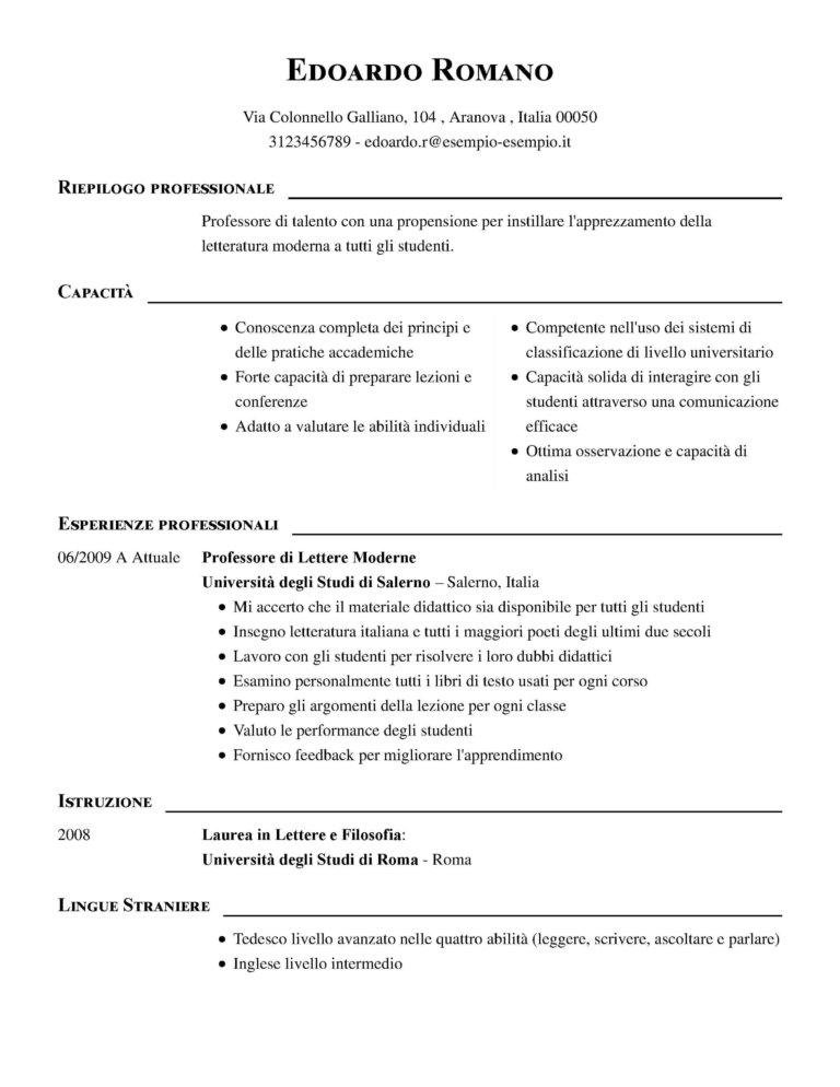 Esempio Di Curriculum Vitae Professionale Ilcvperfetto