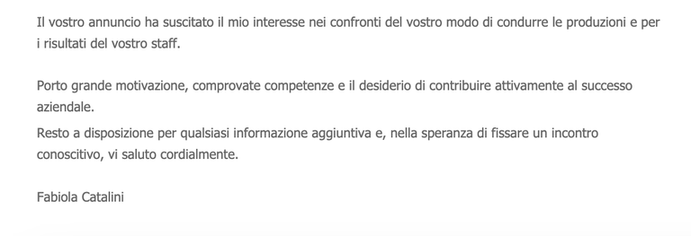 conclusione lettera di presentazione esempio