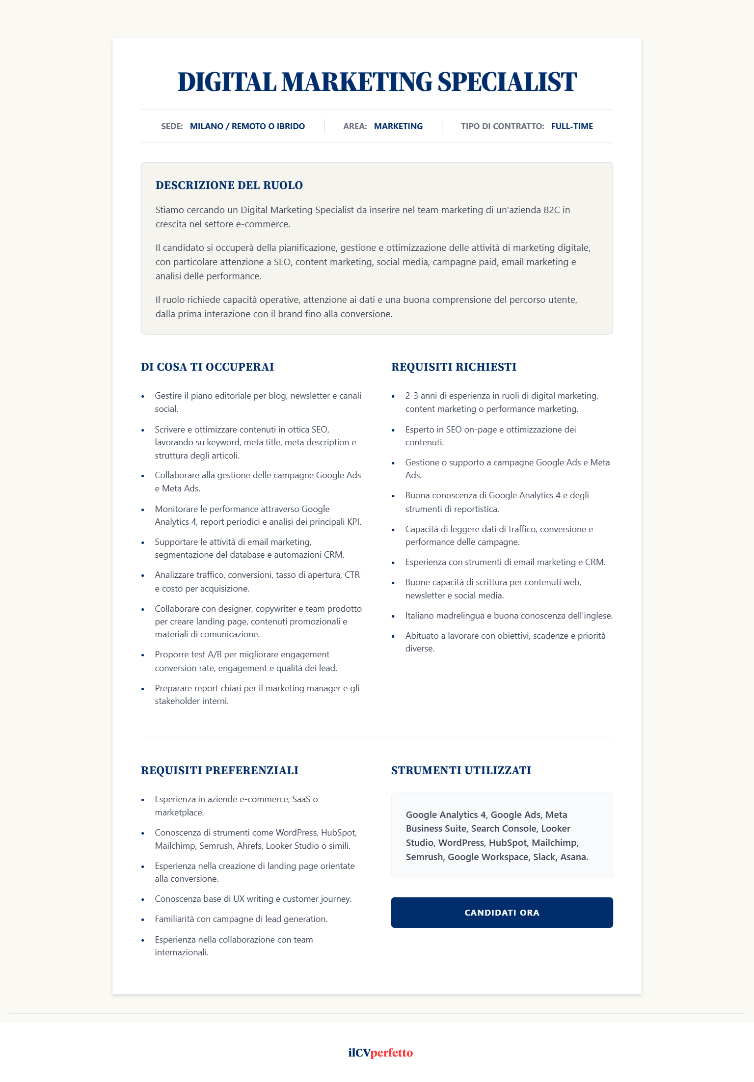 offerta di lavoro per Digital Marketing Specialist